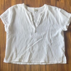Lucky Brand White Cotton Gauze Textured Blouse Size Medium